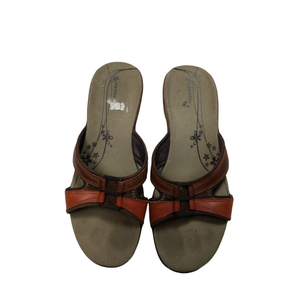 Merrell Vibram Sandals Air Cushion Brown Leather Wedge Size 9